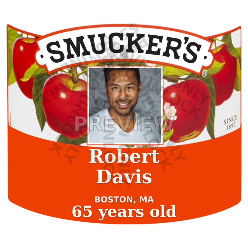 custom Smucker's label for retirement party favor with retiree's photo and message